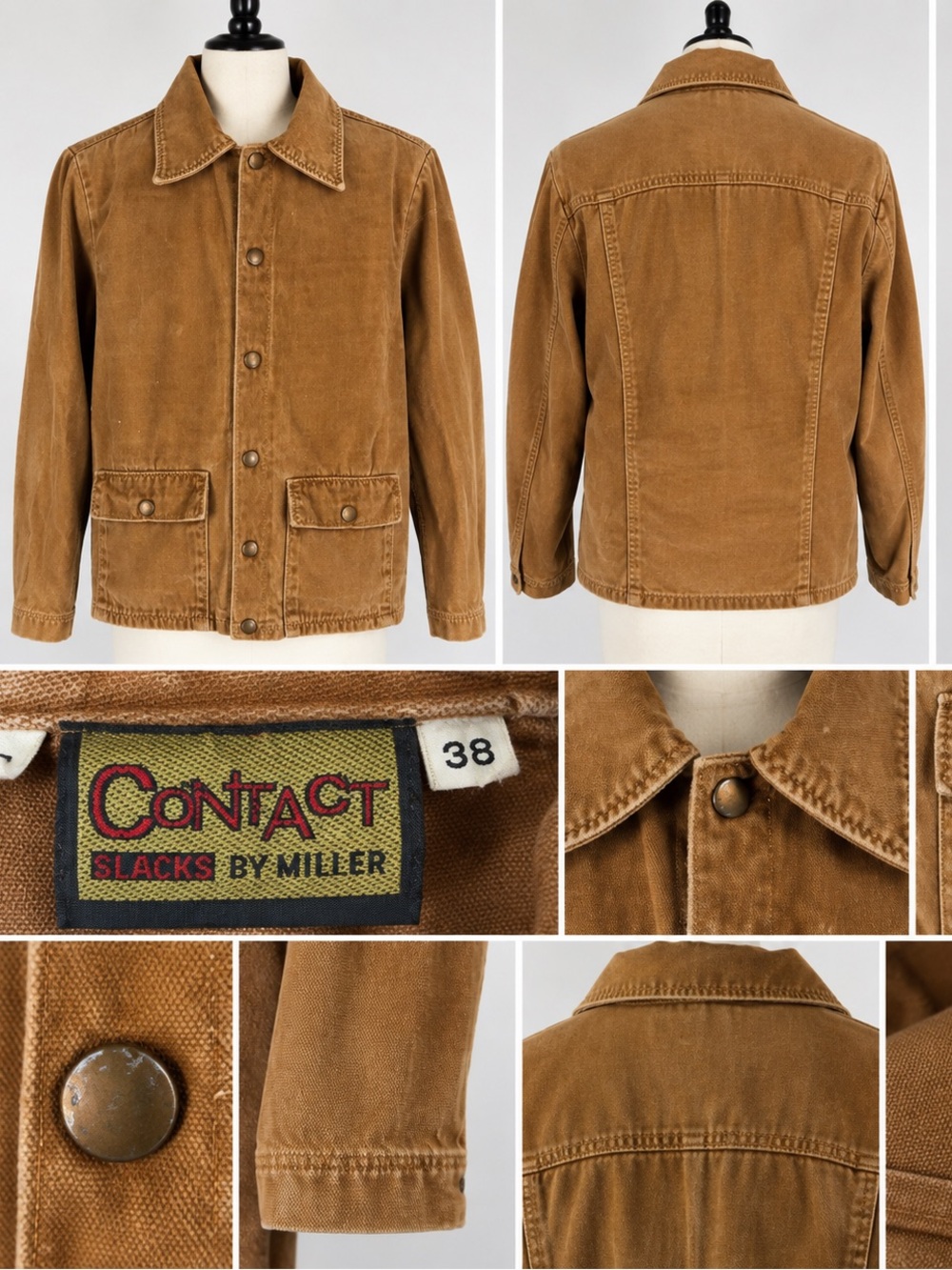 Vintage Contact Slacks by Miller Brown Snap Front Jacket sz 38 Workwear Western